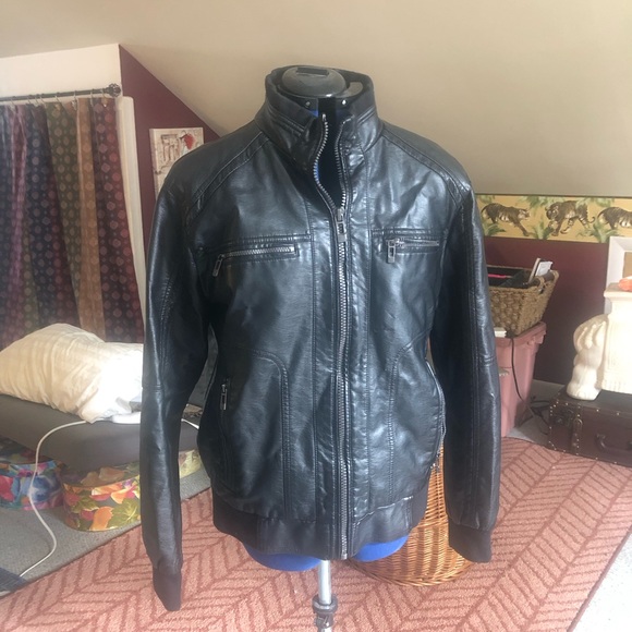 Moto biker jacket vegan black leather lady large men’s med vintage Calvin Klein - Picture 9 of 11